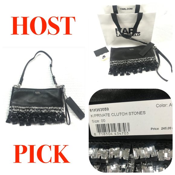 Karl Lagerfeld private leather clutch/bag stones